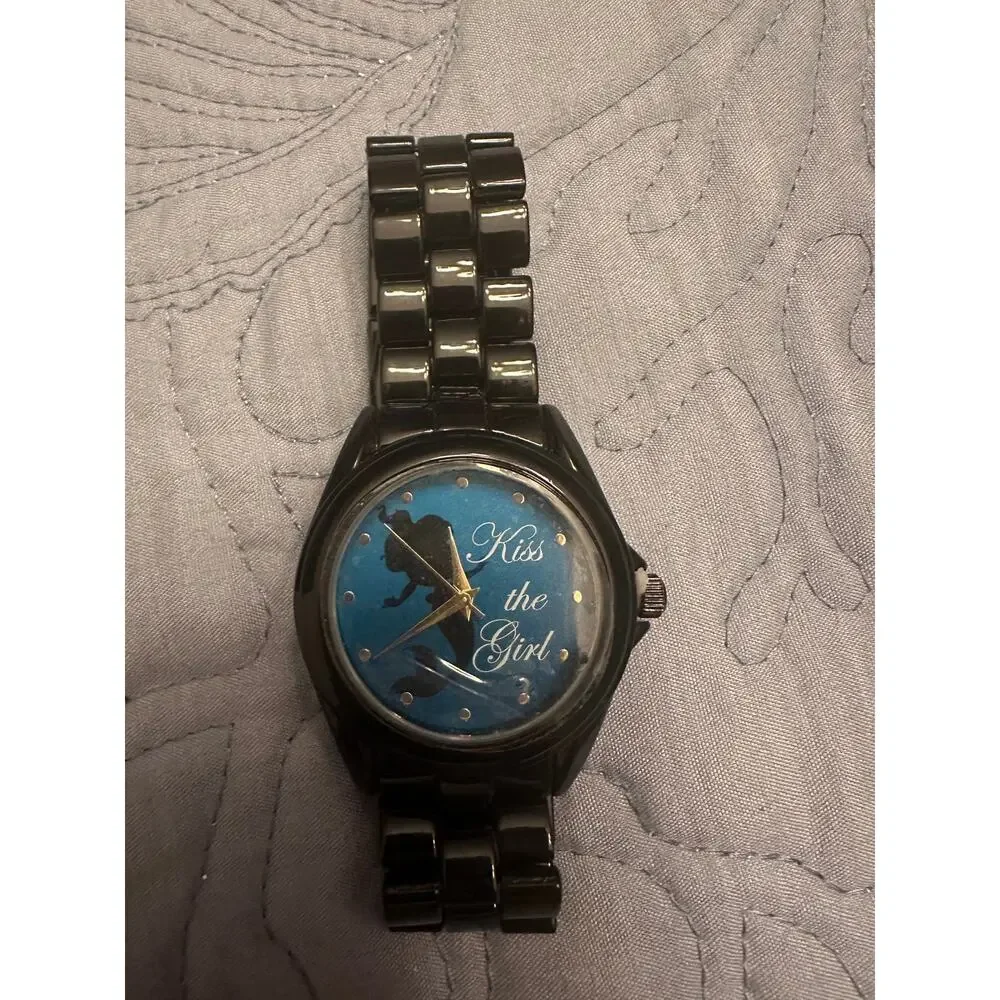 NWOB Disney Little Mermaid Lady Watch ARIEL KISS THE GIRL Silhouette Metal Band
